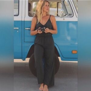 prAna Black Wide Leg Jumpsuit Spaghetti Strap Pockets Size Large NWT
